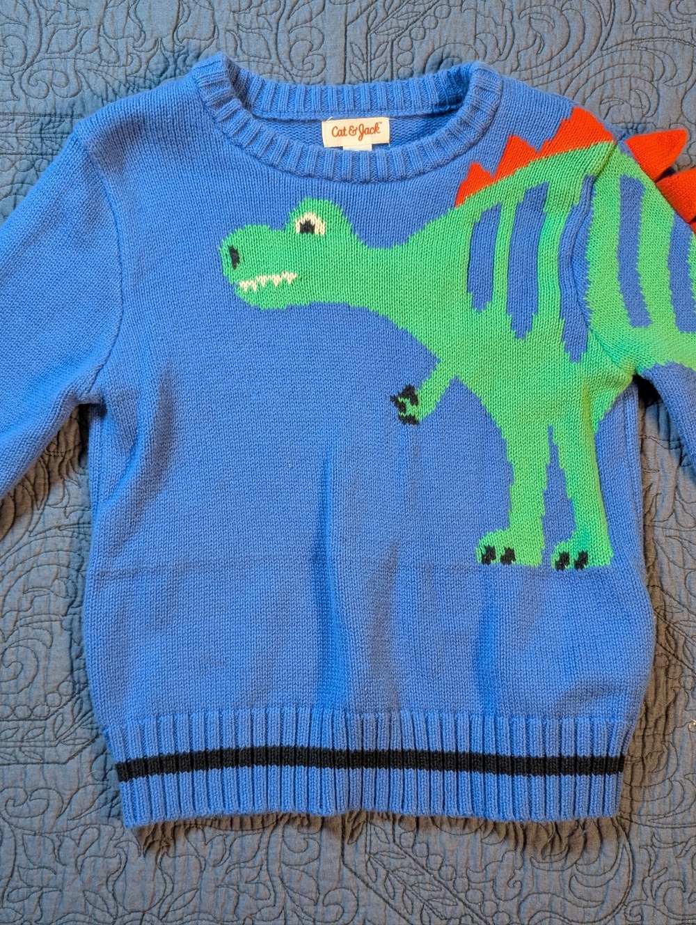 Cat & Jack Dinosaur Sweater Toddler 3T Blue Knit Pullover Spikes Kids (G2)